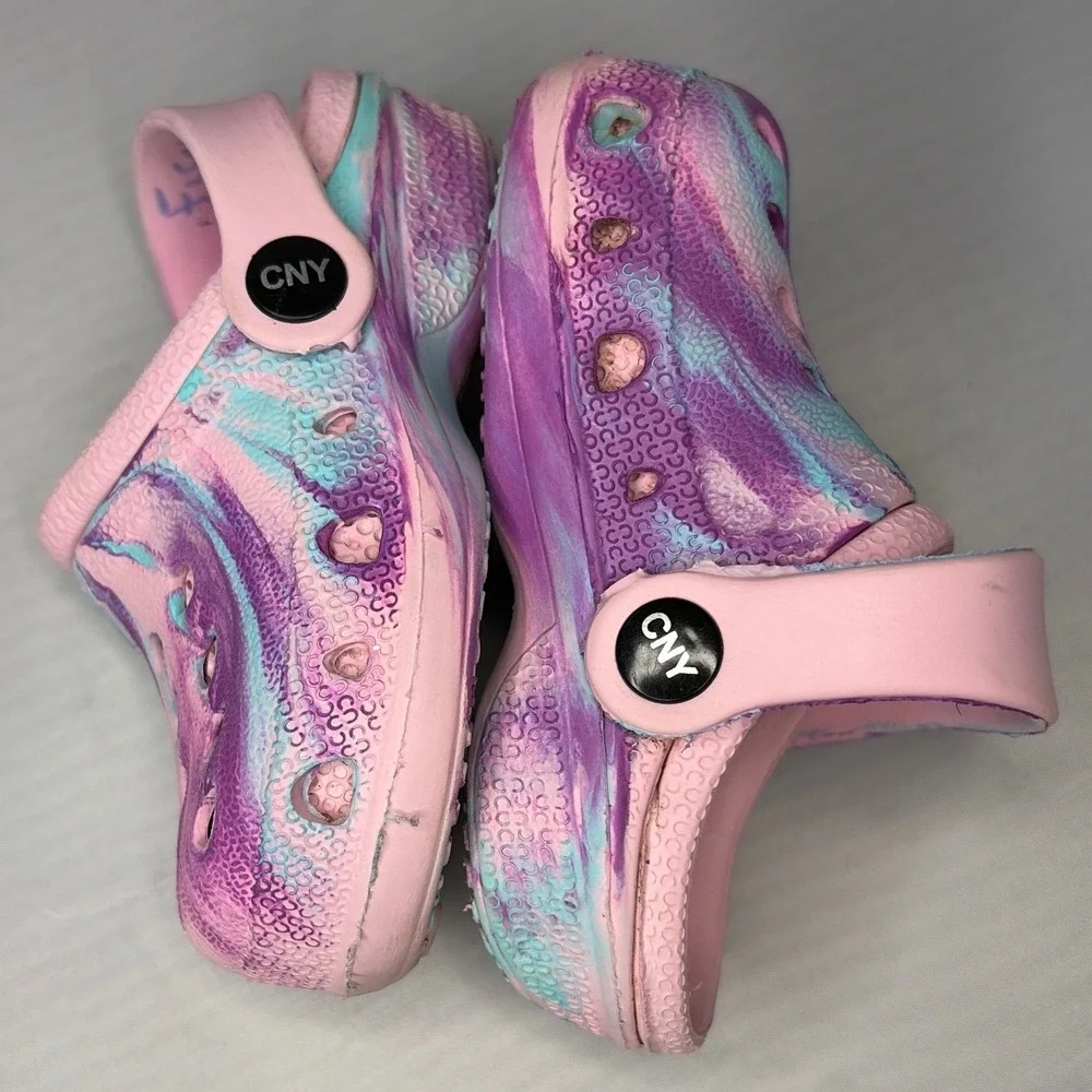 Capelli New York Girls Pink Purple Teal Marbled Slip On Clog Shoes Size 6